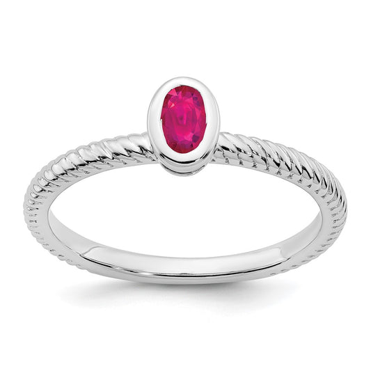Solid 14k White Gold Oval Bezel Simulated Ruby Ring