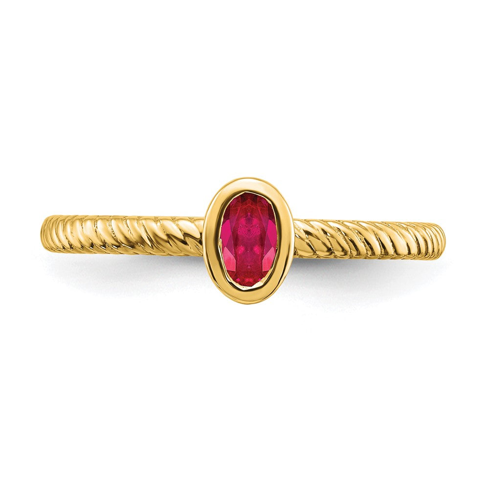 Solid 14k Yellow Gold Oval Bezel Simulated Ruby Ring