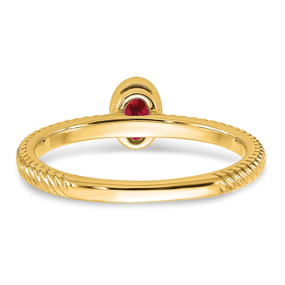 Solid 14k Yellow Gold Oval Bezel Simulated Ruby Ring