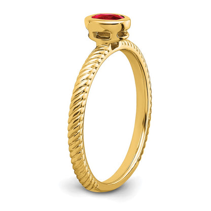 Solid 14k Yellow Gold Oval Bezel Simulated Ruby Ring