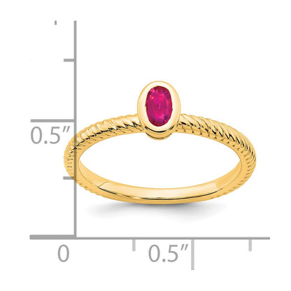 Solid 14k Yellow Gold Oval Bezel Simulated Ruby Ring