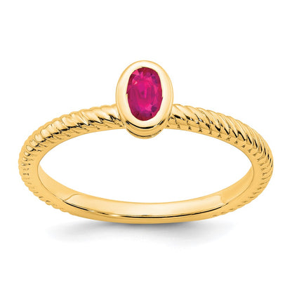 Solid 14k Yellow Gold Oval Bezel Simulated Ruby Ring
