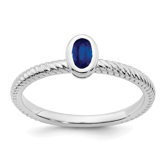 Solid 14k White Gold Oval Bezel Simulated Sapphire Ring