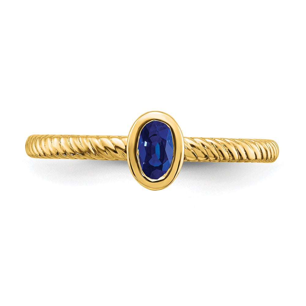 Solid 14k Yellow Gold Oval Bezel Simulated Sapphire Ring