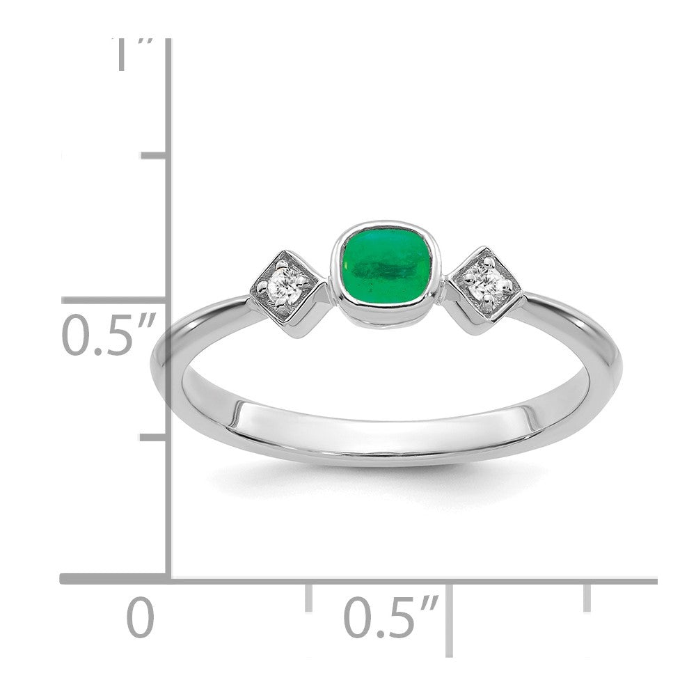 14k White Gold Emerald and Real Diamond Ring