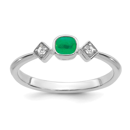 14k White Gold Emerald and Real Diamond Ring