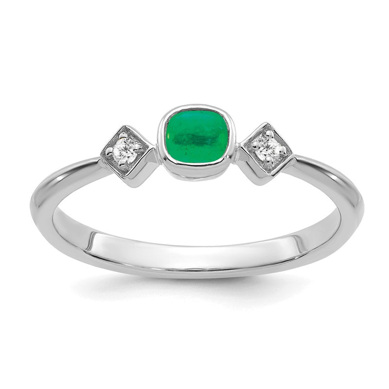 14k White Gold Emerald and Real Diamond Ring