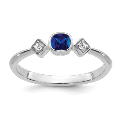 14k White Gold Sapphire and Real Diamond Ring