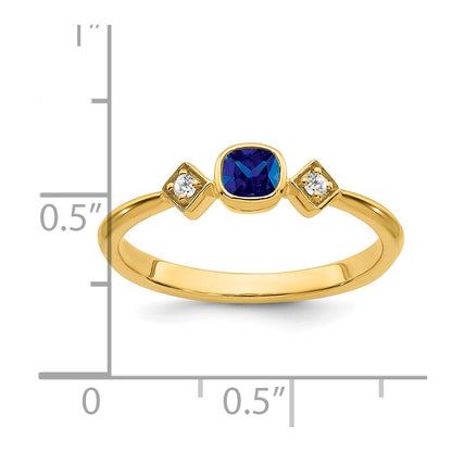 14K Yellow Gold Sapphire and Real Diamond Ring