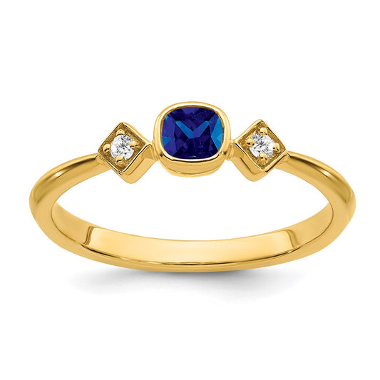 14K Yellow Gold Sapphire and Real Diamond Ring