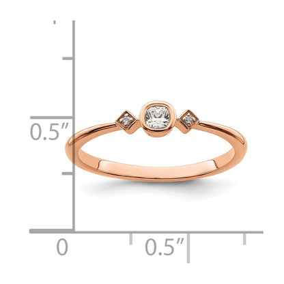 0.11ct. CZ Solid Real 14k Rose Gold Polish Petite Cushion Complete Dia Ring
