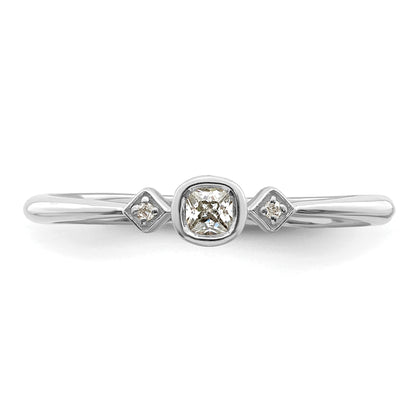 0.11ct. CZ Solid Real 14k White Gold Polish Petite Cushion Complete Dia Ring