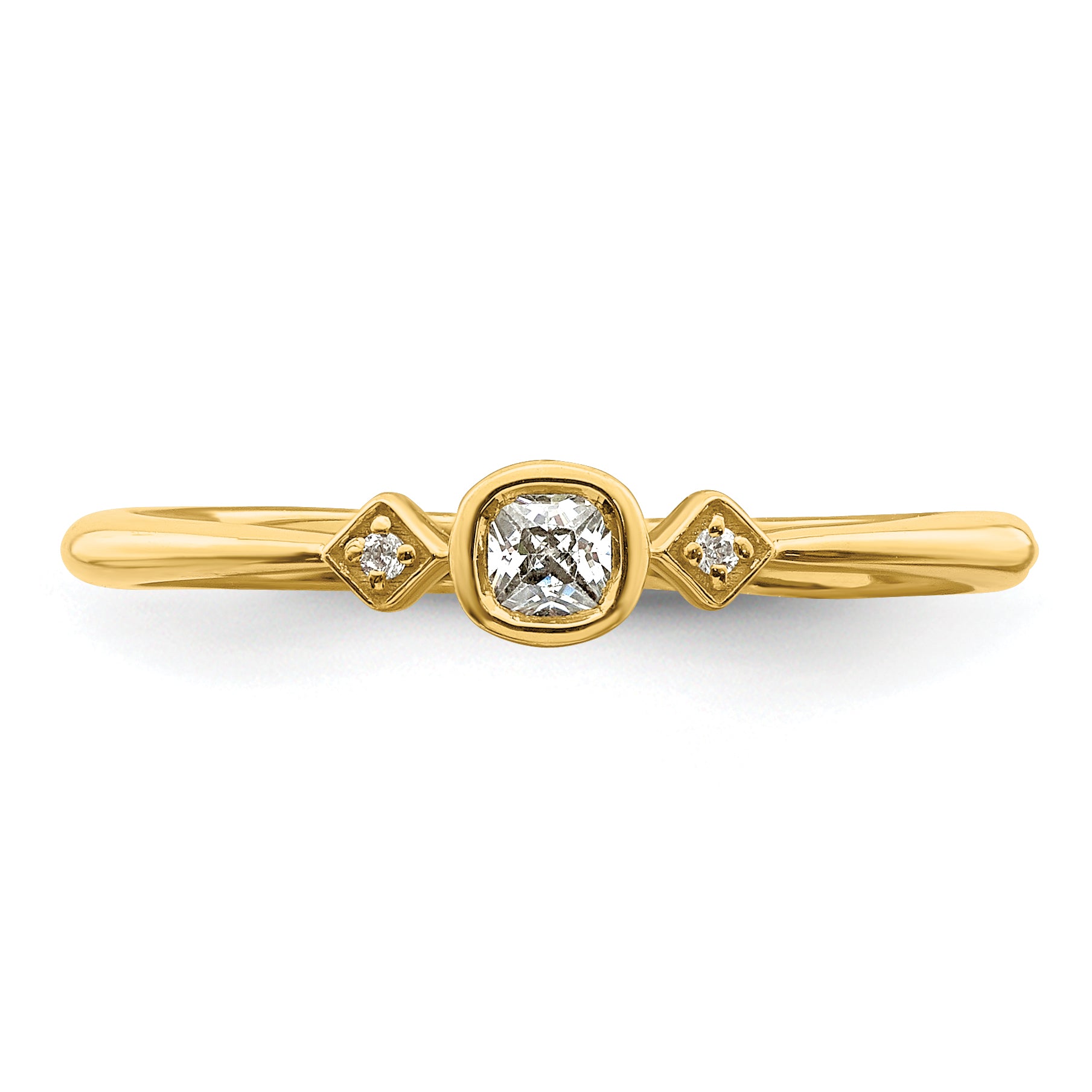 0.11ct. CZ Solid Real 14k Polish Petite Cushion Complete Dia Ring