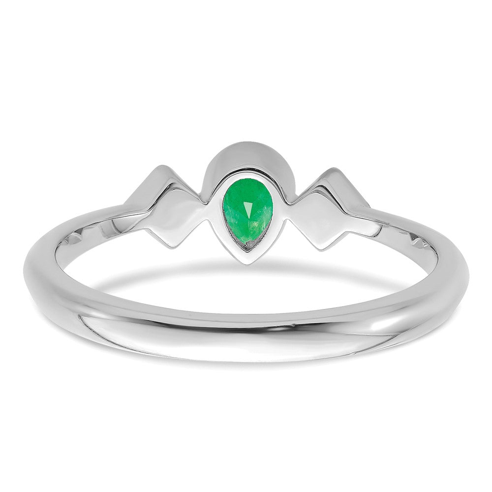 14k White Gold Pear Bezel Emerald and Real Diamond Ring