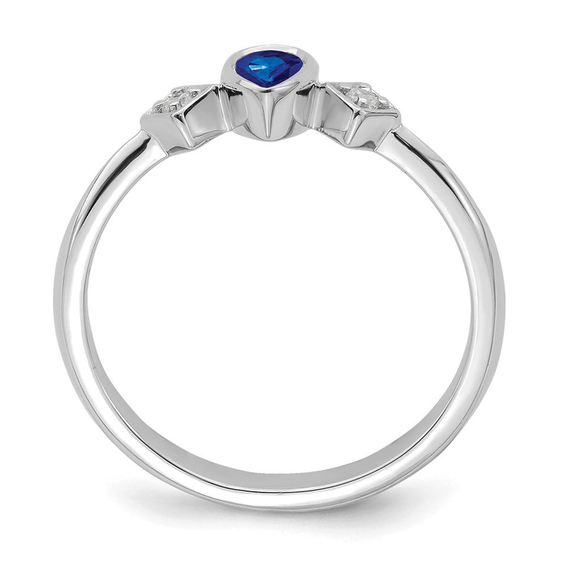 14k White Gold Pear Bezel Sapphire and Real Diamond Ring
