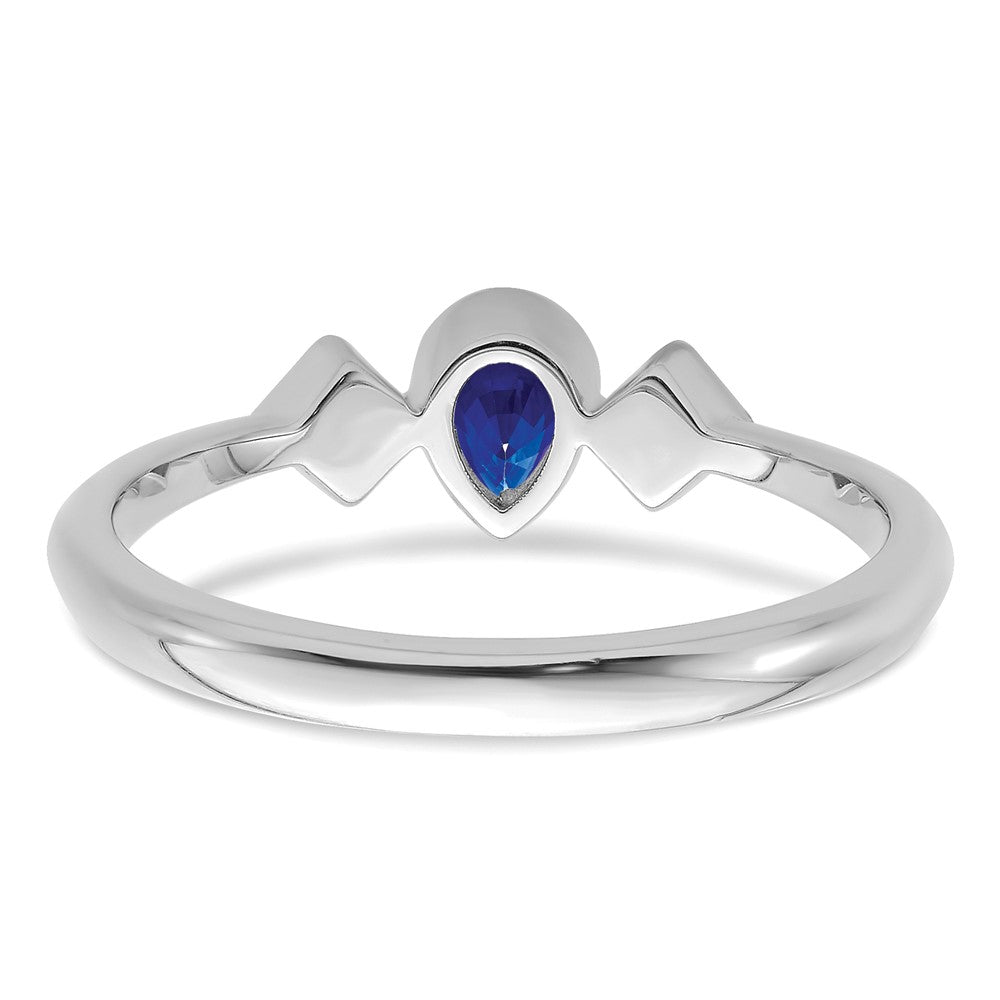 14k White Gold Pear Bezel Sapphire and Real Diamond Ring