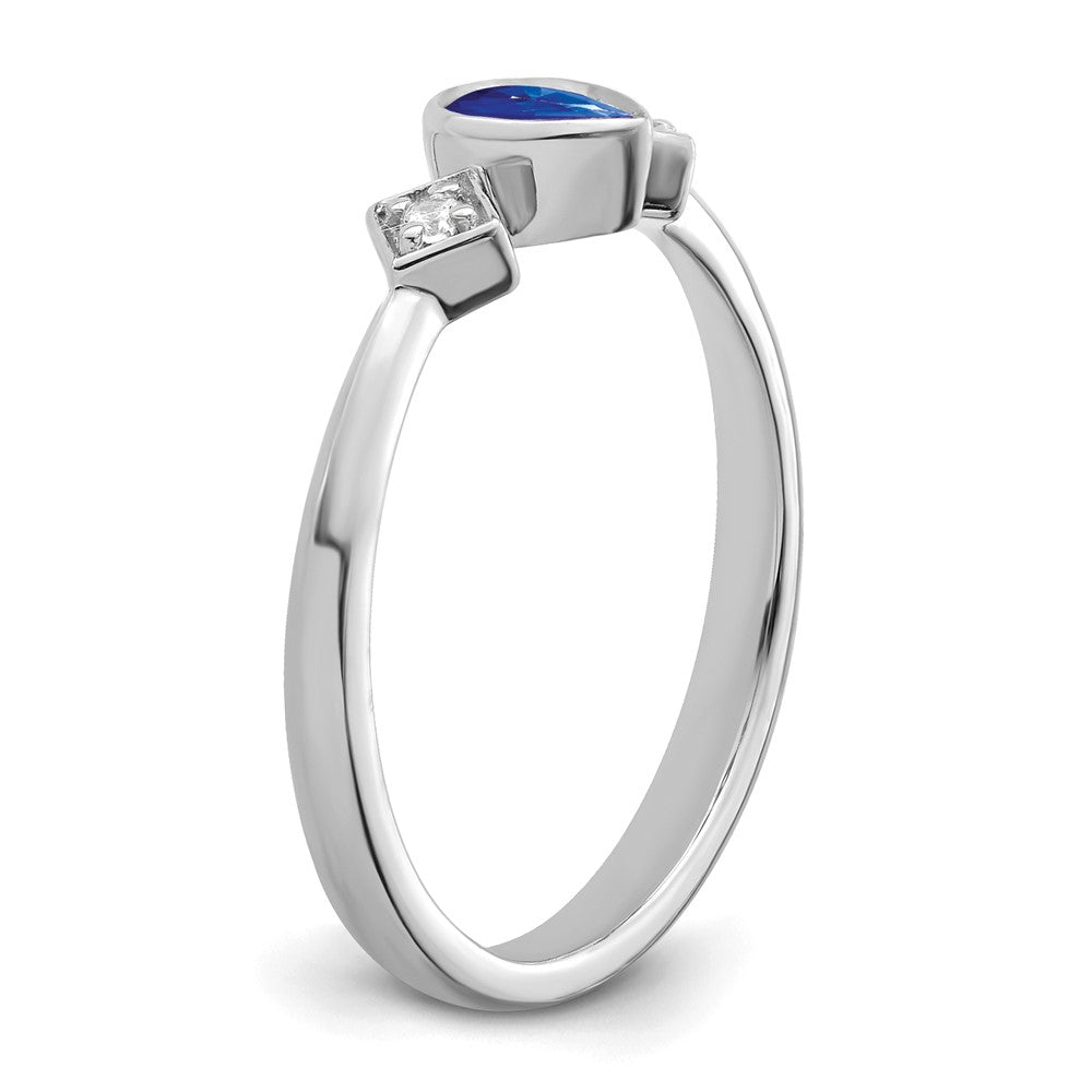 14k White Gold Pear Bezel Sapphire and Real Diamond Ring