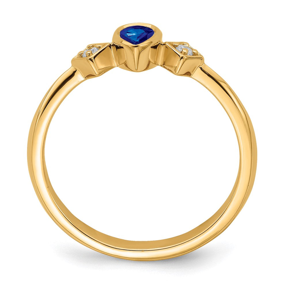 14K Yellow Gold Pear Bezel Sapphire and Real Diamond Ring