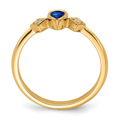 14K Yellow Gold Pear Bezel Sapphire and Real Diamond Ring