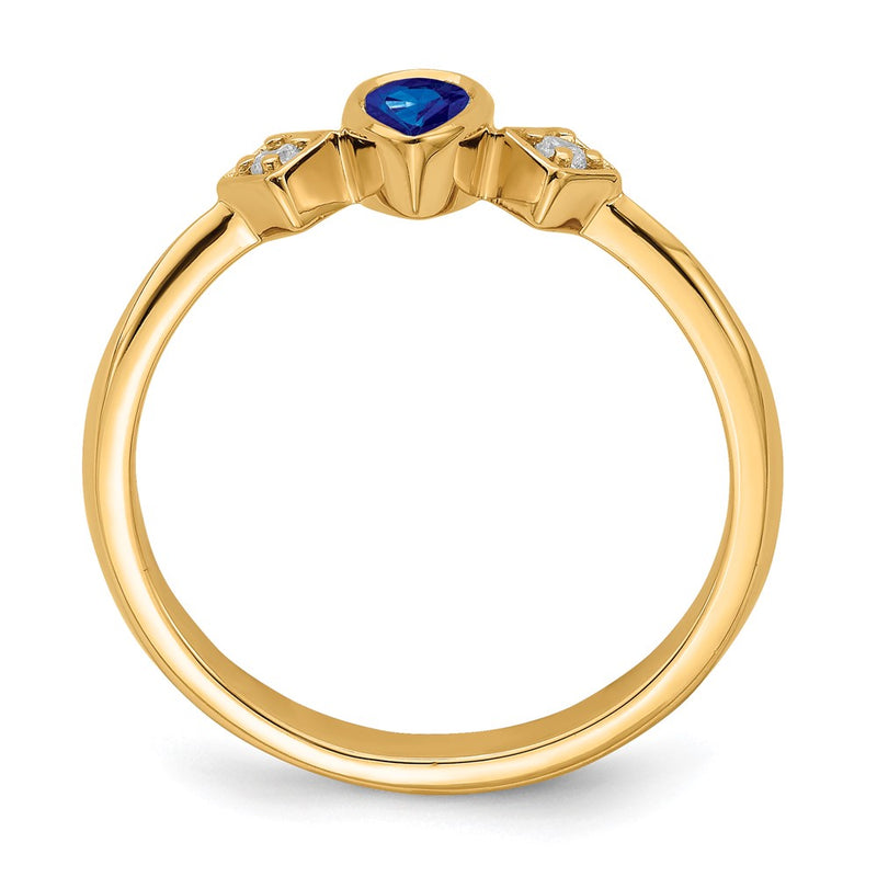 14K Yellow Gold Pear Bezel Sapphire and Real Diamond Ring