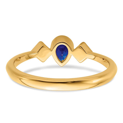 14K Yellow Gold Pear Bezel Sapphire and Real Diamond Ring