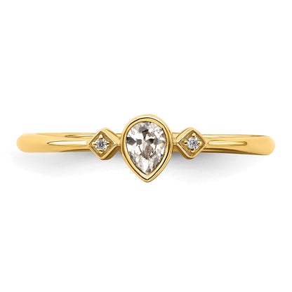 0.11ct. CZ Solid Real 14k Polish Petite Pear Complete Dia Ring