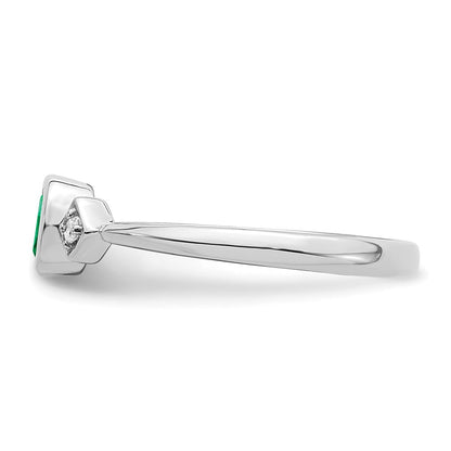 14k White Gold Oval Bezel Emerald and Real Diamond Ring