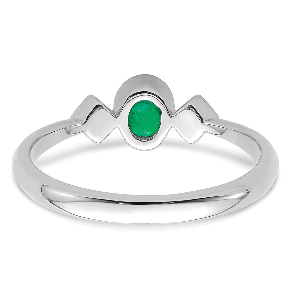 14k White Gold Oval Bezel Emerald and Real Diamond Ring