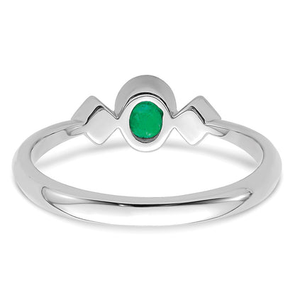 14k White Gold Oval Bezel Emerald and Real Diamond Ring
