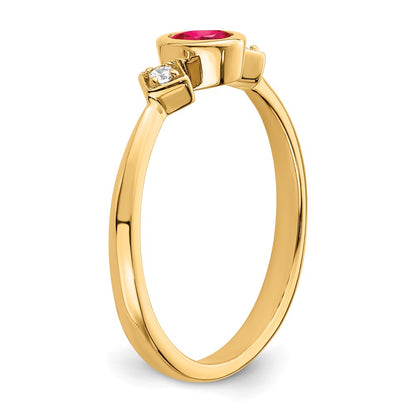 14K Yellow Gold Oval Bezel Ruby and Real Diamond Ring