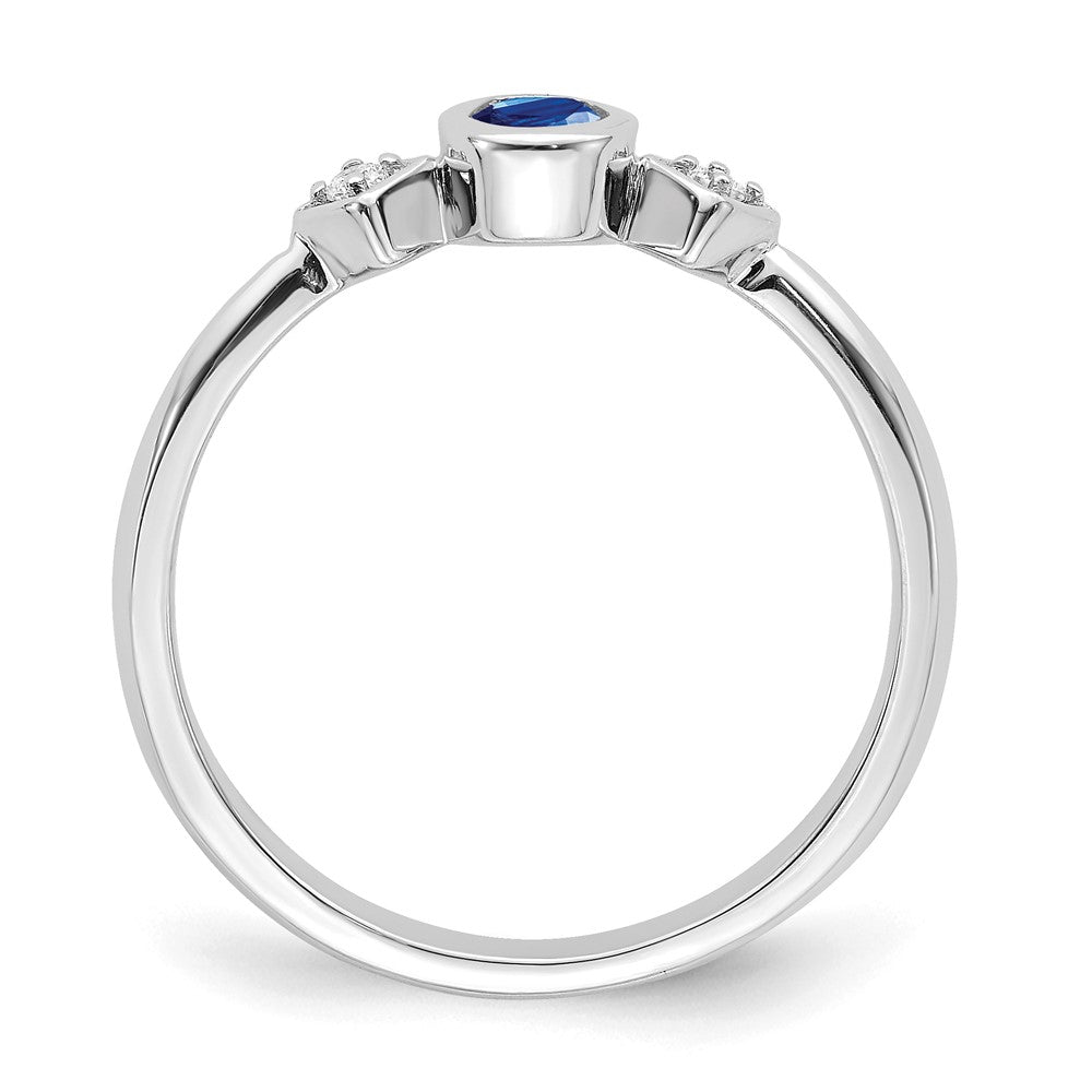 14k White Gold Oval Bezel Sapphire and Real Diamond Ring