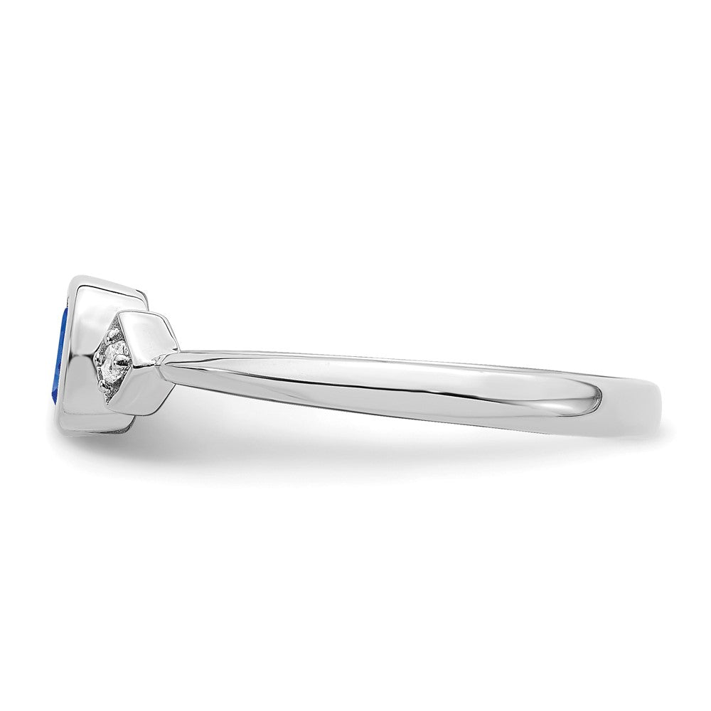 14k White Gold Oval Bezel Sapphire and Real Diamond Ring