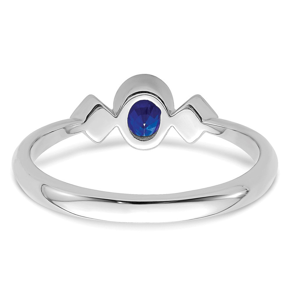 14k White Gold Oval Bezel Sapphire and Real Diamond Ring