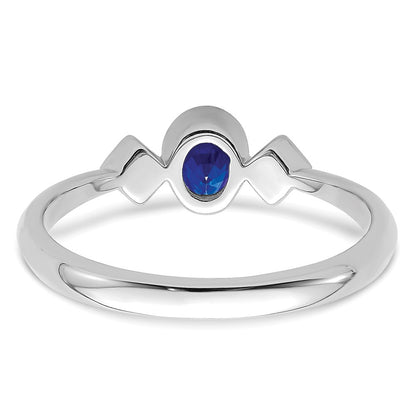 14k White Gold Oval Bezel Sapphire and Real Diamond Ring