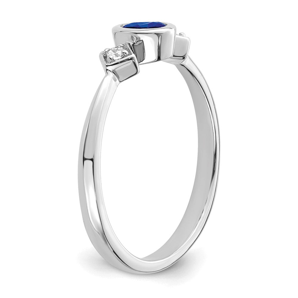 14k White Gold Oval Bezel Sapphire and Real Diamond Ring