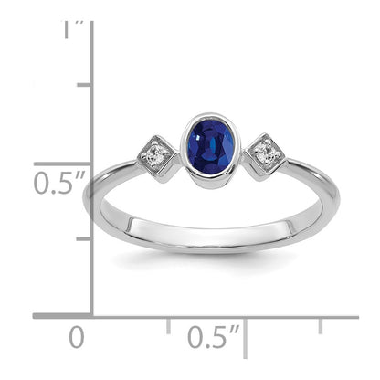 14k White Gold Oval Bezel Sapphire and Real Diamond Ring