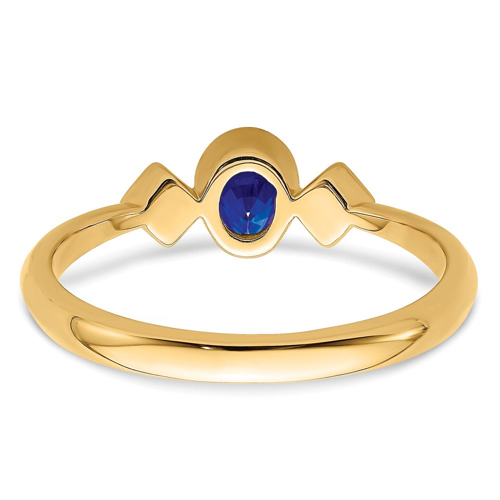 14K Yellow Gold Oval Bezel Sapphire and Real Diamond Ring