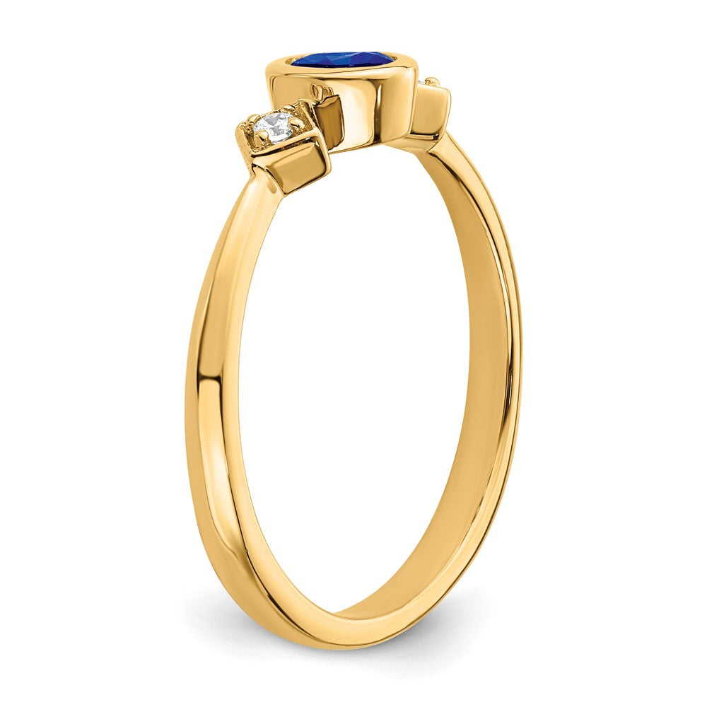 14K Yellow Gold Oval Bezel Sapphire and Real Diamond Ring