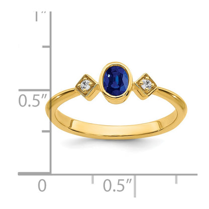 14K Yellow Gold Oval Bezel Sapphire and Real Diamond Ring