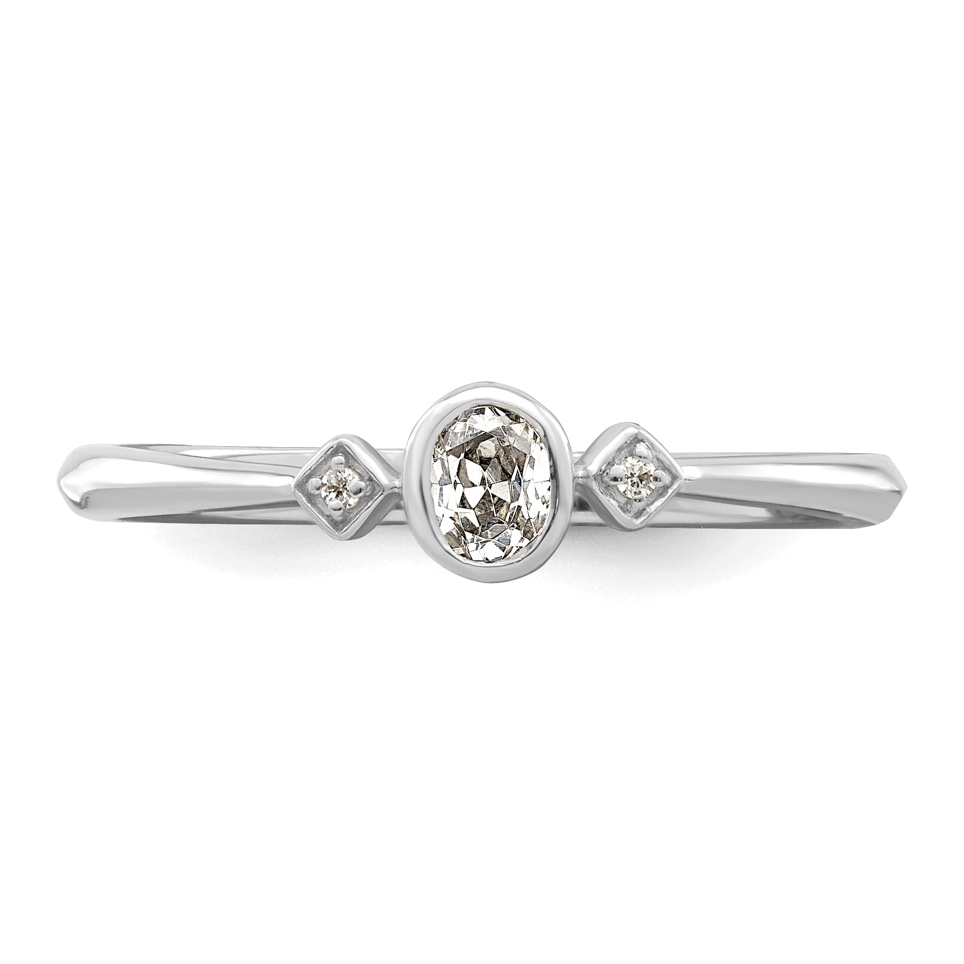 0.11ct. CZ Solid Real 14k White Gold Polish Petite Oval Complete Dia Ring