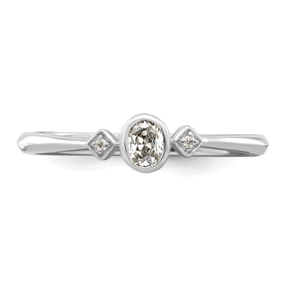 0.11ct. CZ Solid Real 14k White Gold Polish Petite Oval Complete Dia Ring