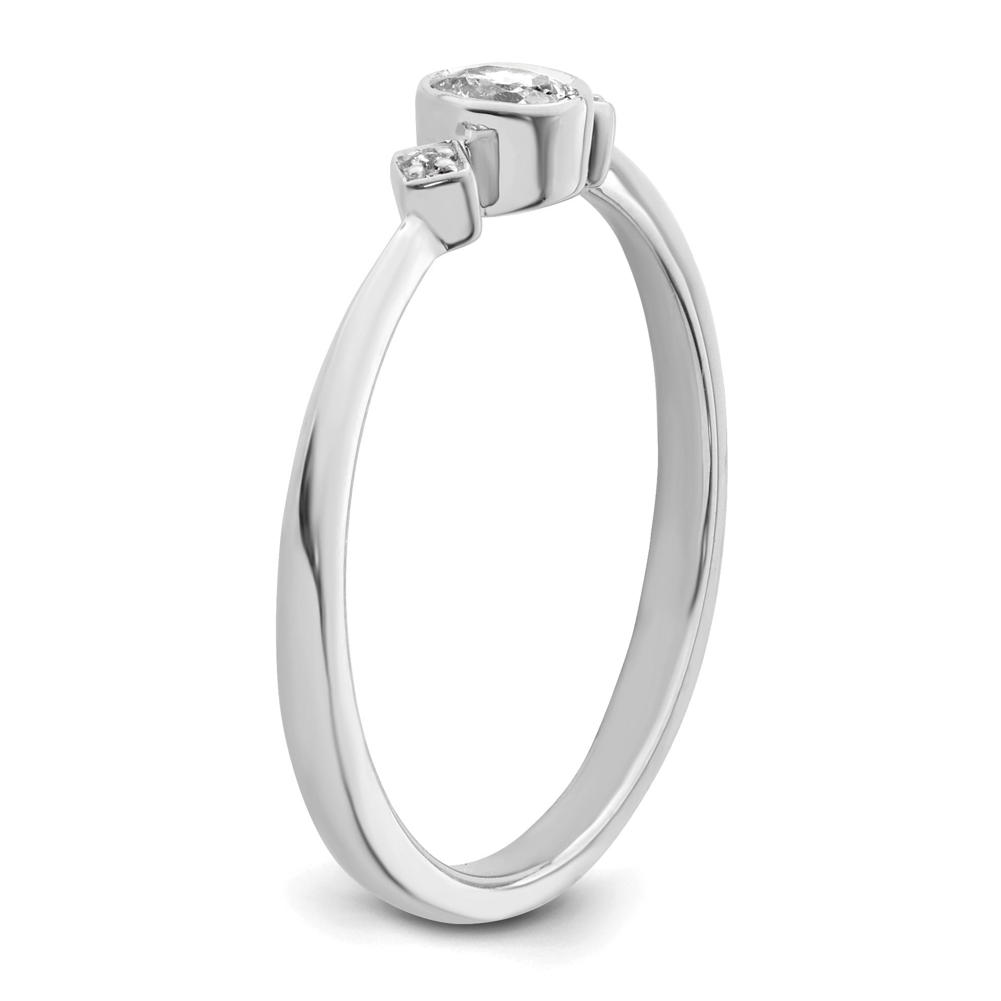0.11ct. CZ Solid Real 14k White Gold Polish Petite Oval Complete Dia Ring