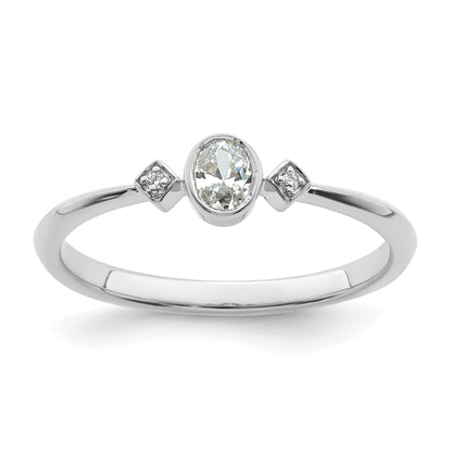 0.11ct. CZ Solid Real 14k White Gold Polish Petite Oval Complete Dia Ring