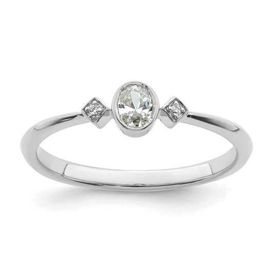 0.11ct. CZ Solid Real 14k White Gold Polish Petite Oval Complete Dia Ring