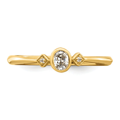 0.11ct. CZ Solid Real 14k Polish Petite Oval Complete Dia Ring