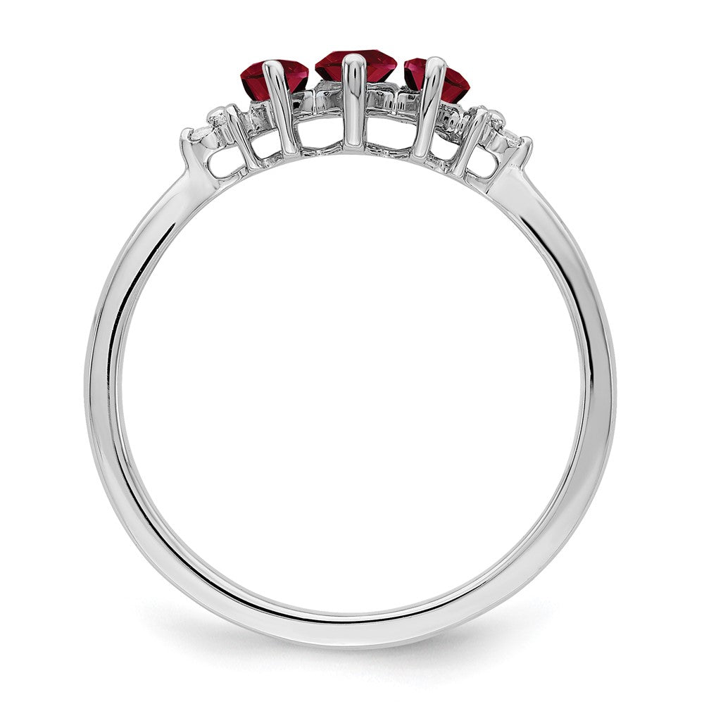 14k White Gold Marquise Created Ruby and Real Diamond 3-stone Ring