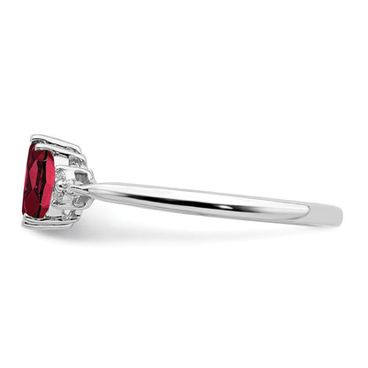 14k White Gold Marquise Created Ruby and Real Diamond 3-stone Ring