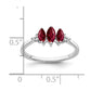 14k White Gold Marquise Created Ruby and Real Diamond 3-stone Ring