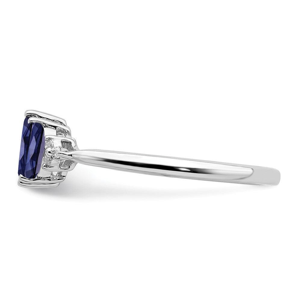 14k White Gold Marquise Created Sapphire and Real Diamond 3-stone Ring
