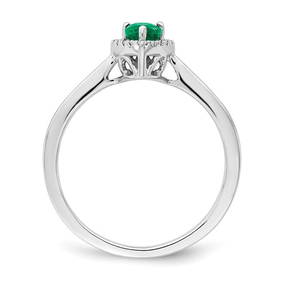 14k White Gold Pear Emerald and Real Diamond Halo Ring